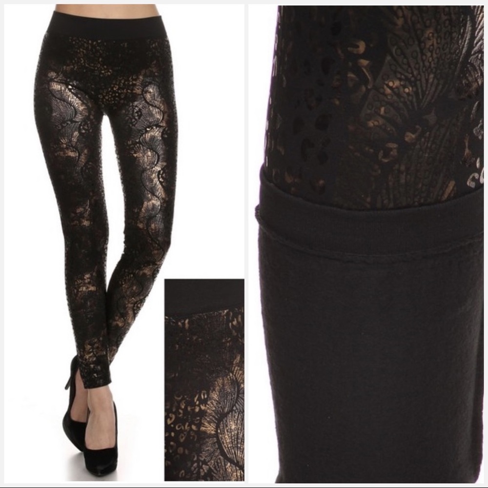 LAST‼️Metallic & Black Fleece Lined Leggings - Picture 2 of 7